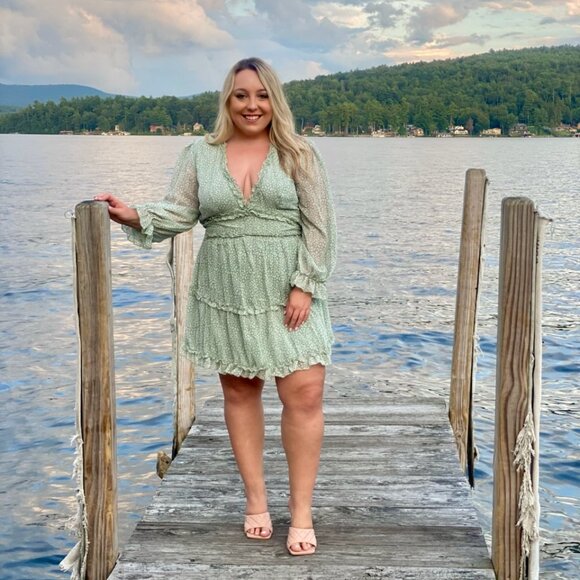 Long Sleeve Ruffle Layer A Line Chiffon Swing Mini Dress - Picture 1 of 5